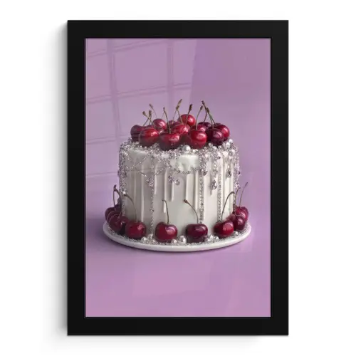 Taart - Kersen - Juwelen - Rood fotolijst zwart zonder passe partout klein -3d