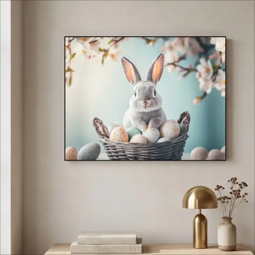 Konijn - Eieren - Mand Textielframe zwart klein -sfeer2