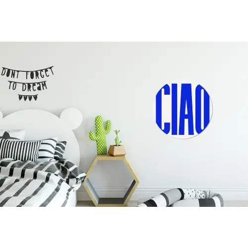 Ciao - Hoofdletters - Blauw - Minimalistisch Wandcirkel aluminium klein -kinderkamer