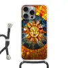 Mozaïek - Zon - Geel - Cirkel Hoesje iPhone 16 Pro Max met koord klein -3d