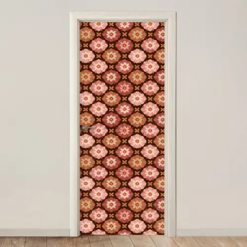 Geometrisch - Bloemen - Kleurrijk deurposter klein 289 -3d_beige