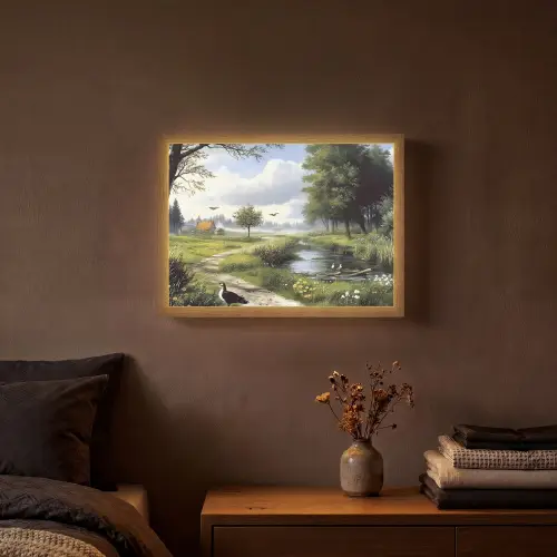 Zandpad - Groen landschap - Water Light Box met batterij (Wandlamp) middel -sfeer4