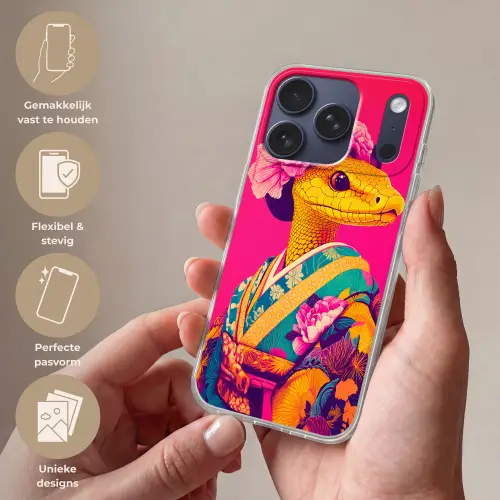 Hagedis - Bloemen - Roze - Kimono Telefoonhoesje iPhone 17 Pro klein -sfeer3_NL