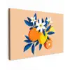 Illustratie - Sinaasappels - Donkerblauw - Bloemen Tuinposter op houten frame 2 cm dik klein -3d