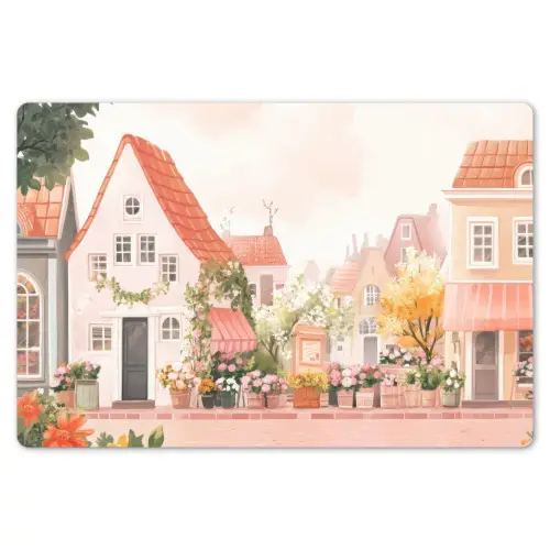Bloemen - Huizen - Dorp Placemat vinyl groot -zzsfeer1_Kitchenyeah-website