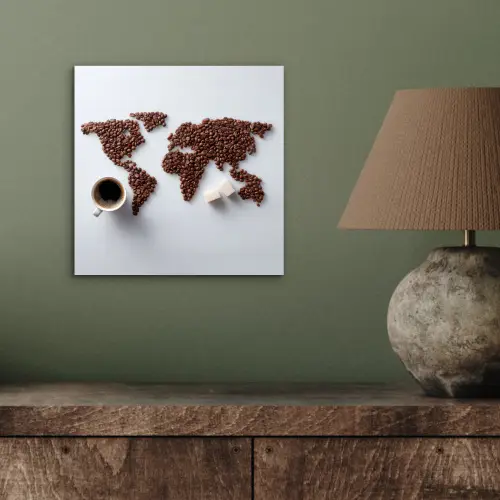 Wereldkaart - Koffiebonen - Suikerklontjes aluminium wit klein -sfeer2