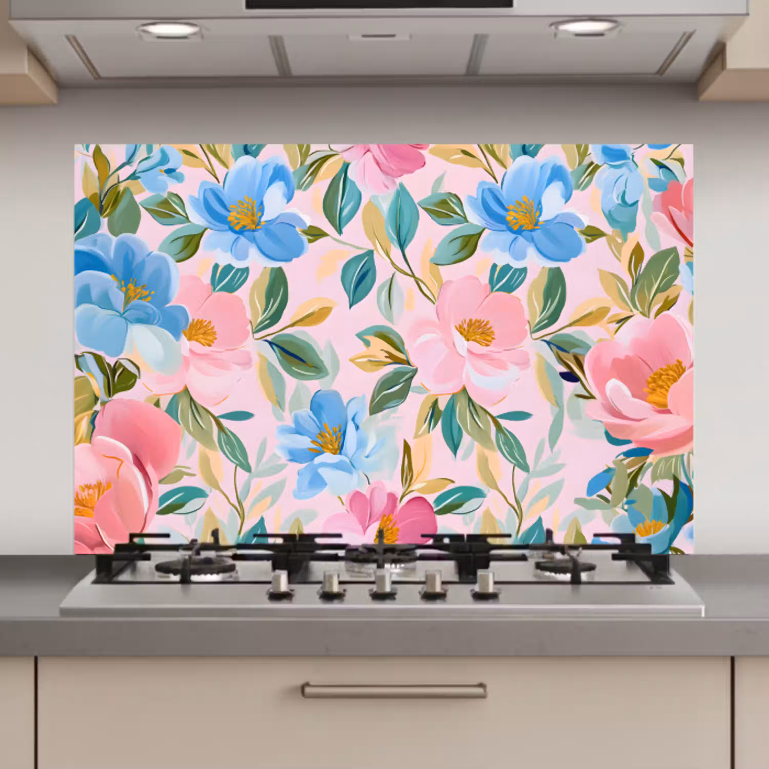 Blauw - Roze - Bloemen keuken achterwand spatscherm klein -3d_website