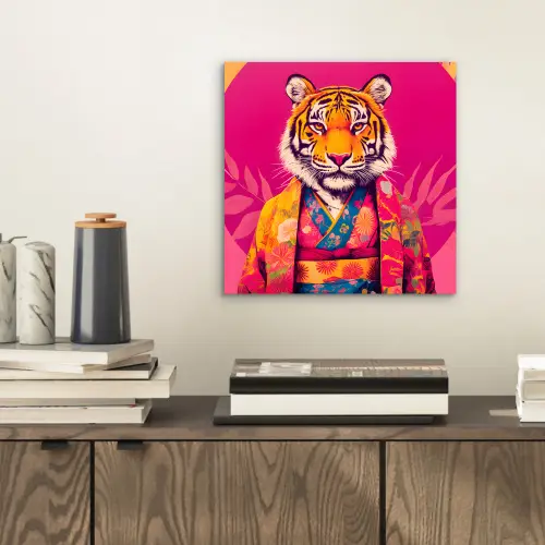 Tijger - Kimono - Planten - Roze aluminium wit klein -sfeer1