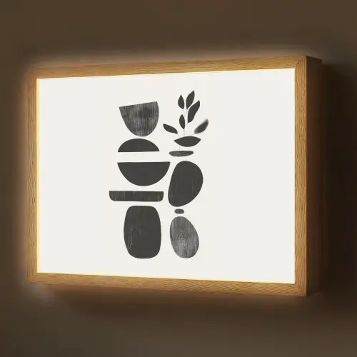 Japandi - Zwart - Abstract Light Box met batterij (Wandlamp) middel -z3d_website