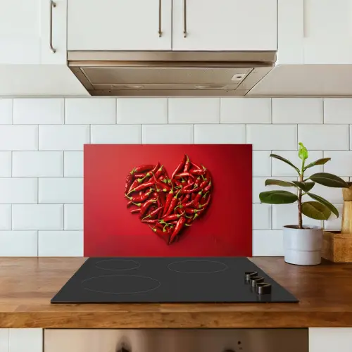 Pepers - Rood - Hart keuken achterwand spatscherm klein -sfeer2