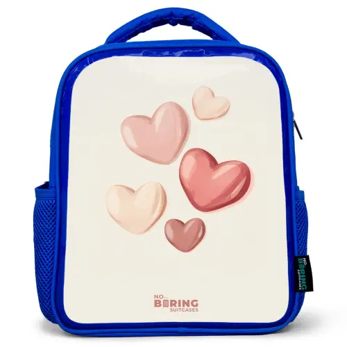 Zwevende harten in zachte rode en roze tinten Kinderrugzak - Blauw middel -3d