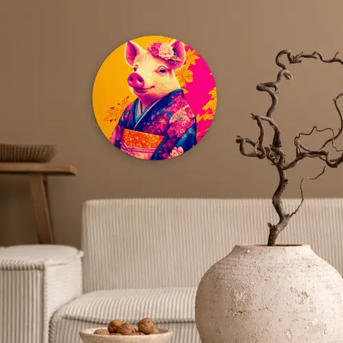 Varken - Bloemkroon - Kimono - Abstract Wandcirkel plexiglas klein -sfeer1