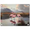 Flamingo - Roze - Meer - Bergen tuinposter los doek klein -3d