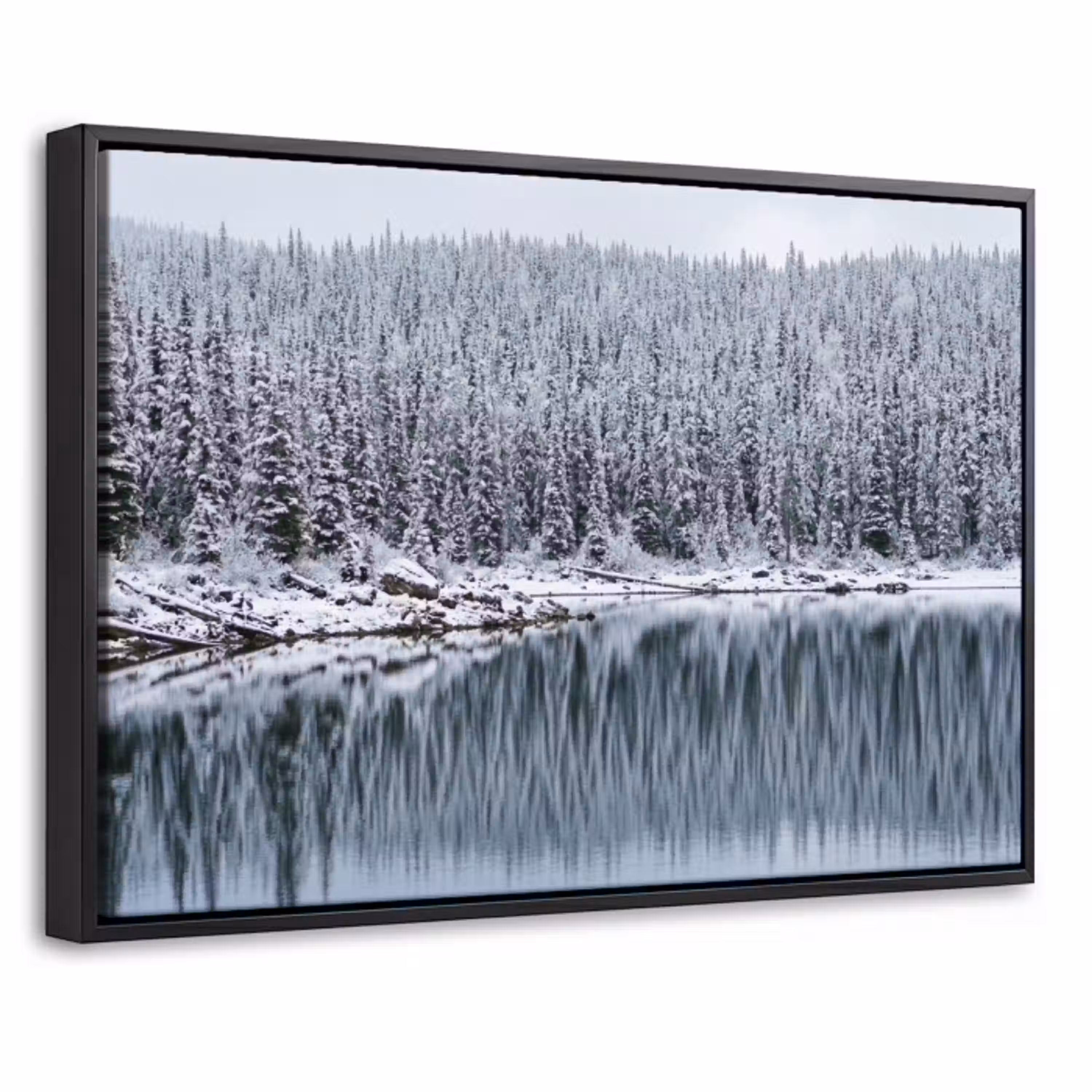 Bos - Reflectie - Meer - Winter - Serene Canvas met baklijst klein -threedimensional_3d_global