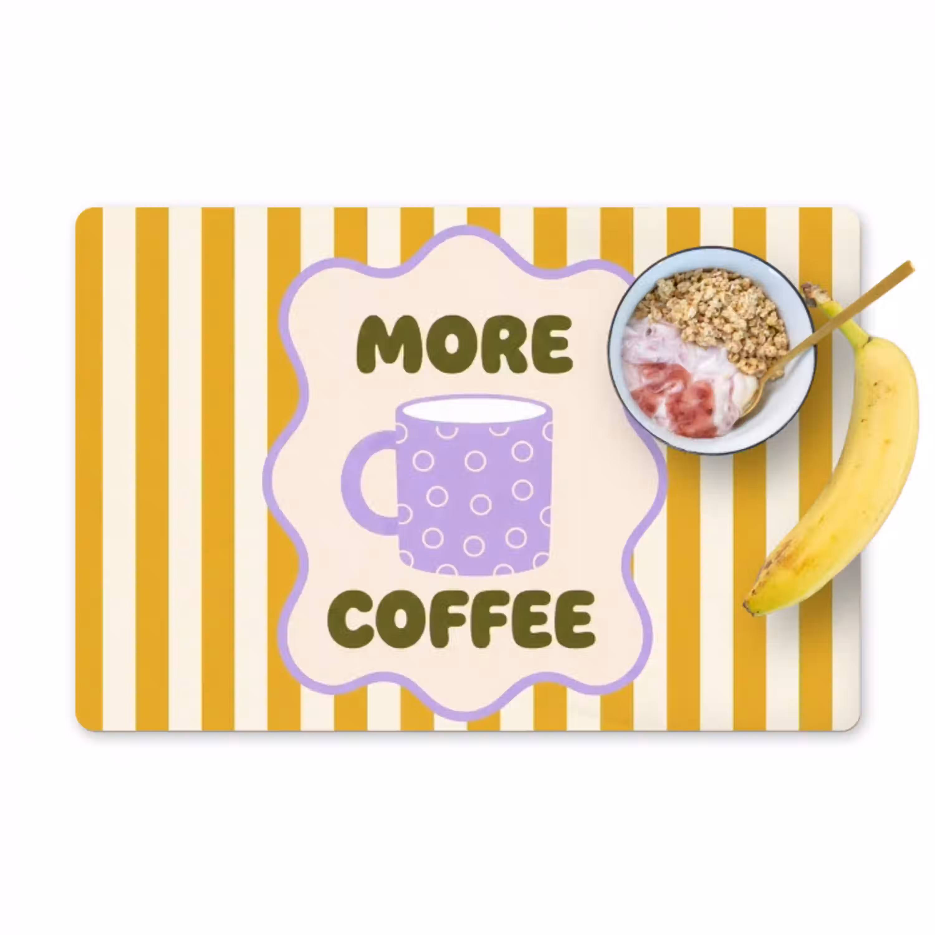 More coffee - Geel - Paars - Strepen - Mok Placemat vinyl groot -zzzproduct_Kitchenyeah-website