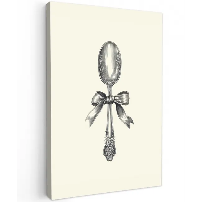 Lepel - Strik - Grijs Tuinposter op houten frame 2 cm dik middel -3d