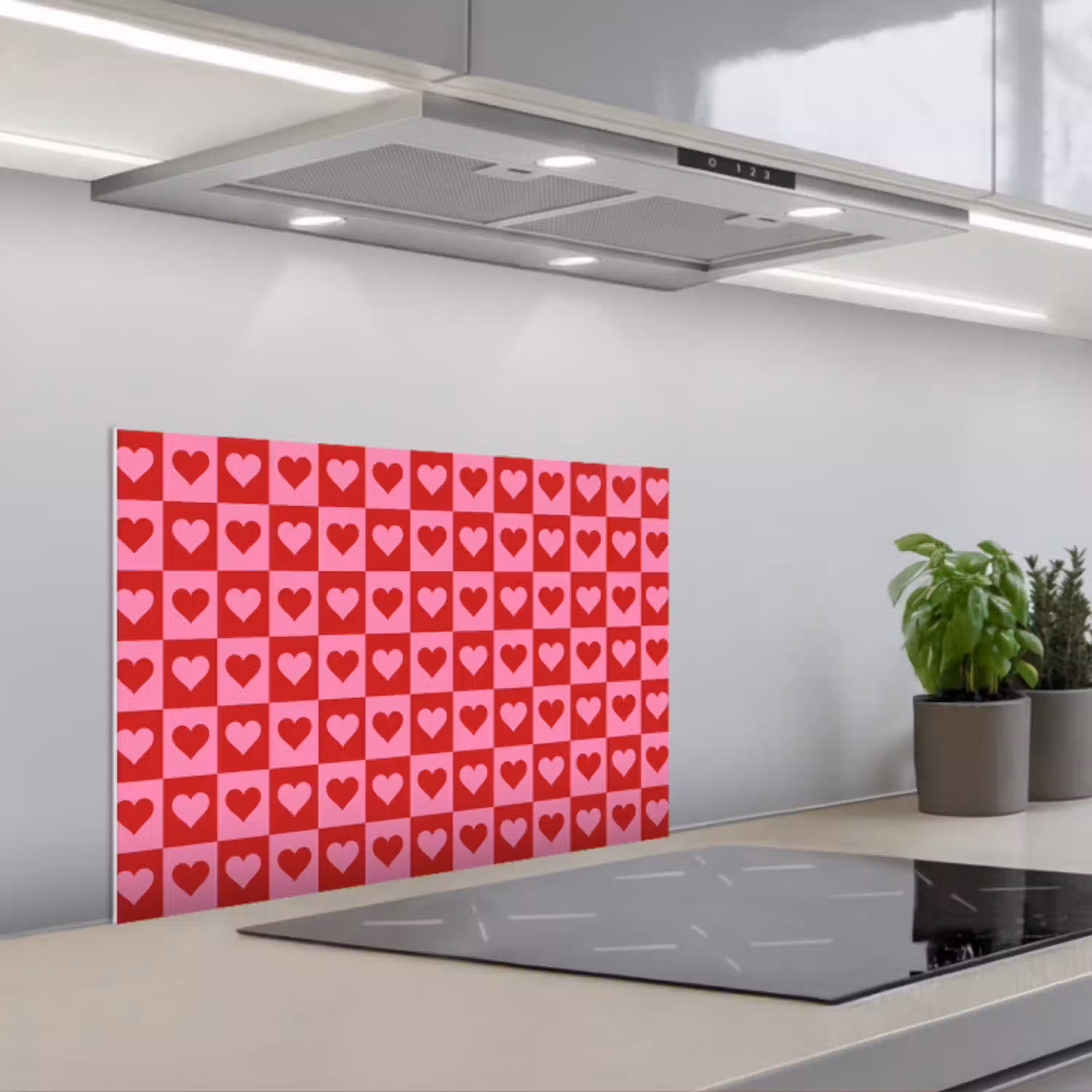 Rood - Roze - Schaakbord - Valentijn keuken achterwand spatscherm klein -3d_schuin