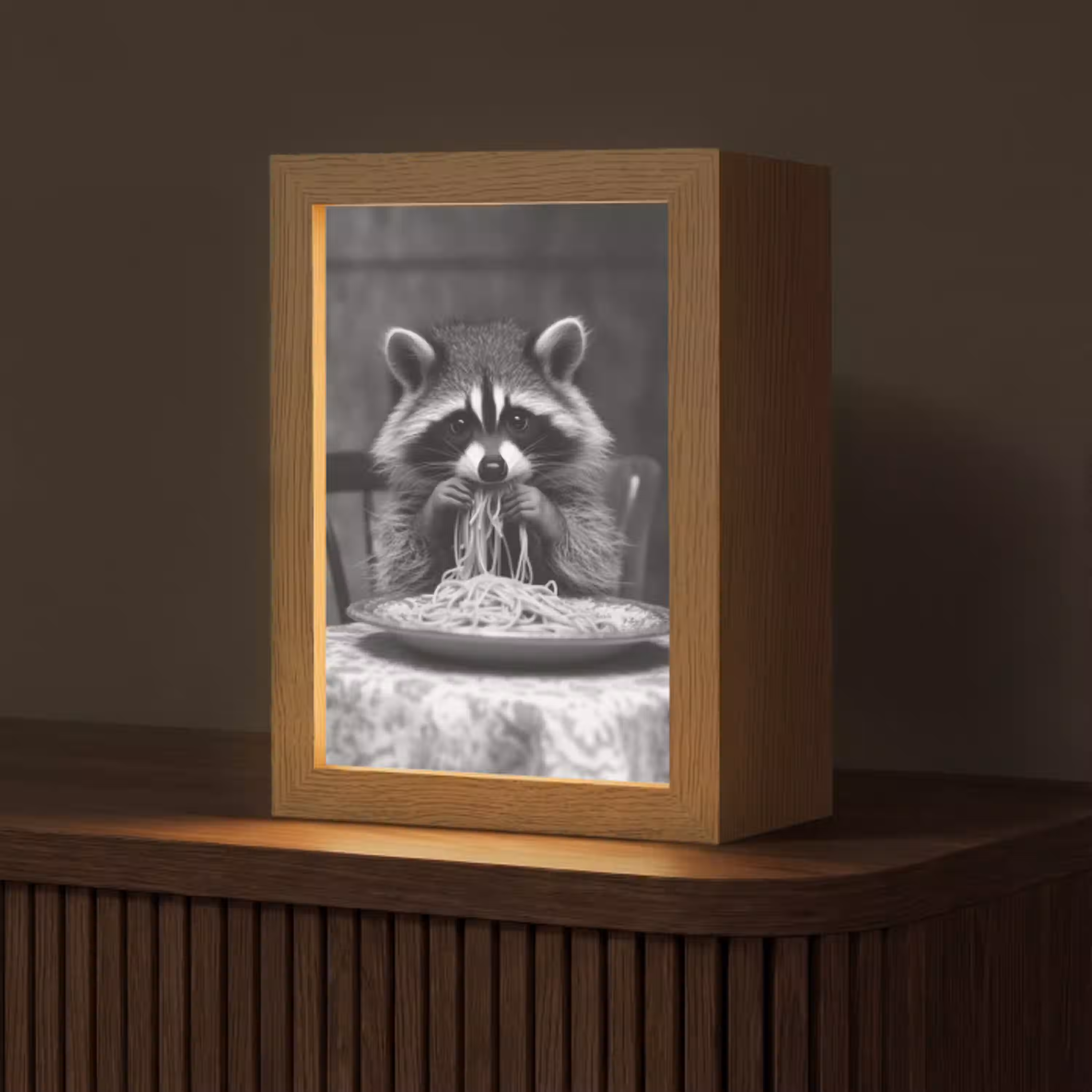 Wasbeer - Cute - Pasta - Tafelkleed - Zwart - Wit Light Box met kabel (Tafellamp) klein -z3d_website