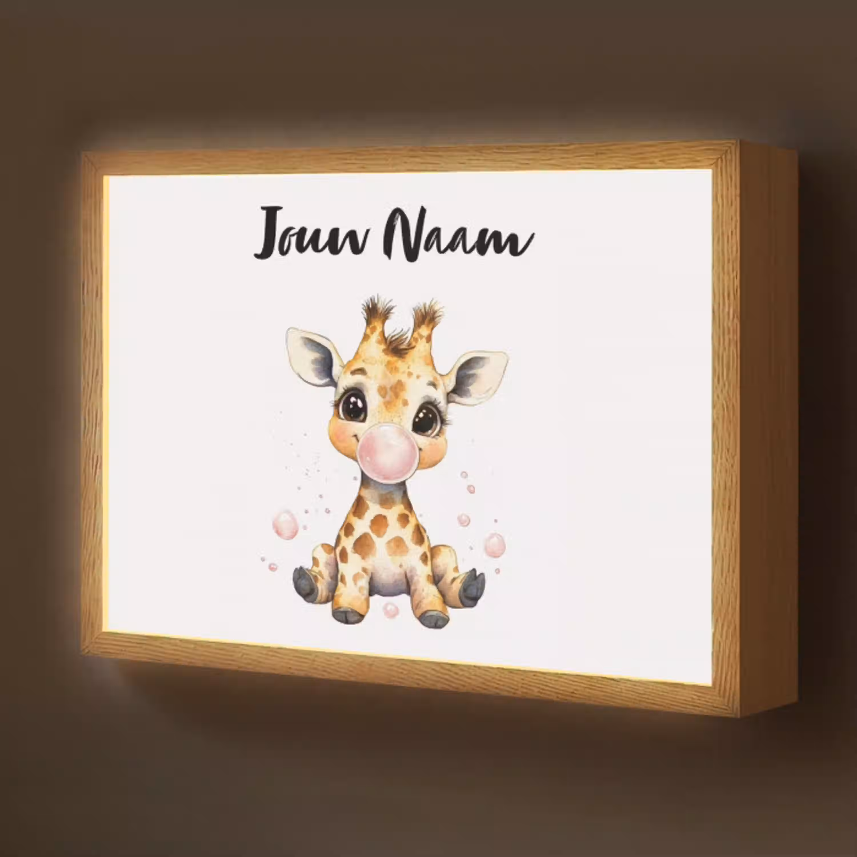 Giraffe - Roze - Kauwgom Light Box met batterij (Wandlamp kind) middel -z3d_website
