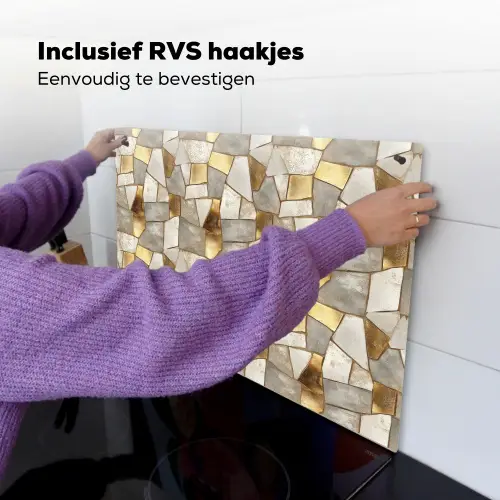 Mozaïek - Marmer - Goud Inductie beschemer met haakjes klein 777 -ky-ophangen-nl