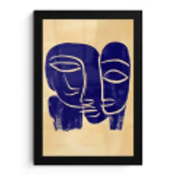 Okergeel - Blauw - Eenvoudige lijnen fotolijst zwart zonder passe partout klein -3d