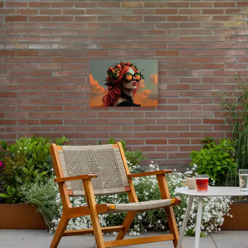 Vrouw - Kroon - Tomaat - Bascilicum - Zonnebril Tuinposter op houten frame 2 cm dik klein -sfeer3