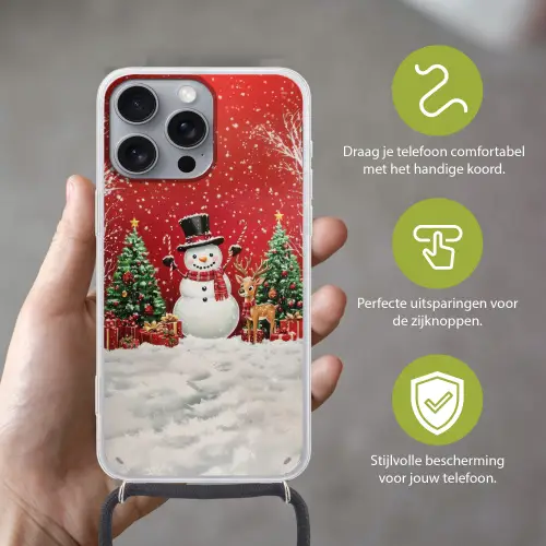 Feestvreugde - Winterbos - Kleurrijk Hoesje iPhone 16 Pro Max met koord klein -sfeer2_NL