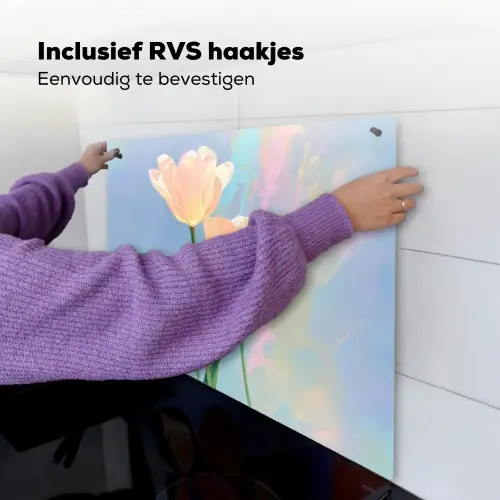 Tulpen - Roze accenten - Blauw Inductie beschemer met haakjes middel -ky-ophangen-nl