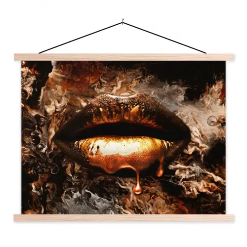 Goud - Lippen - Kunst textielposter latten blank klein -3d