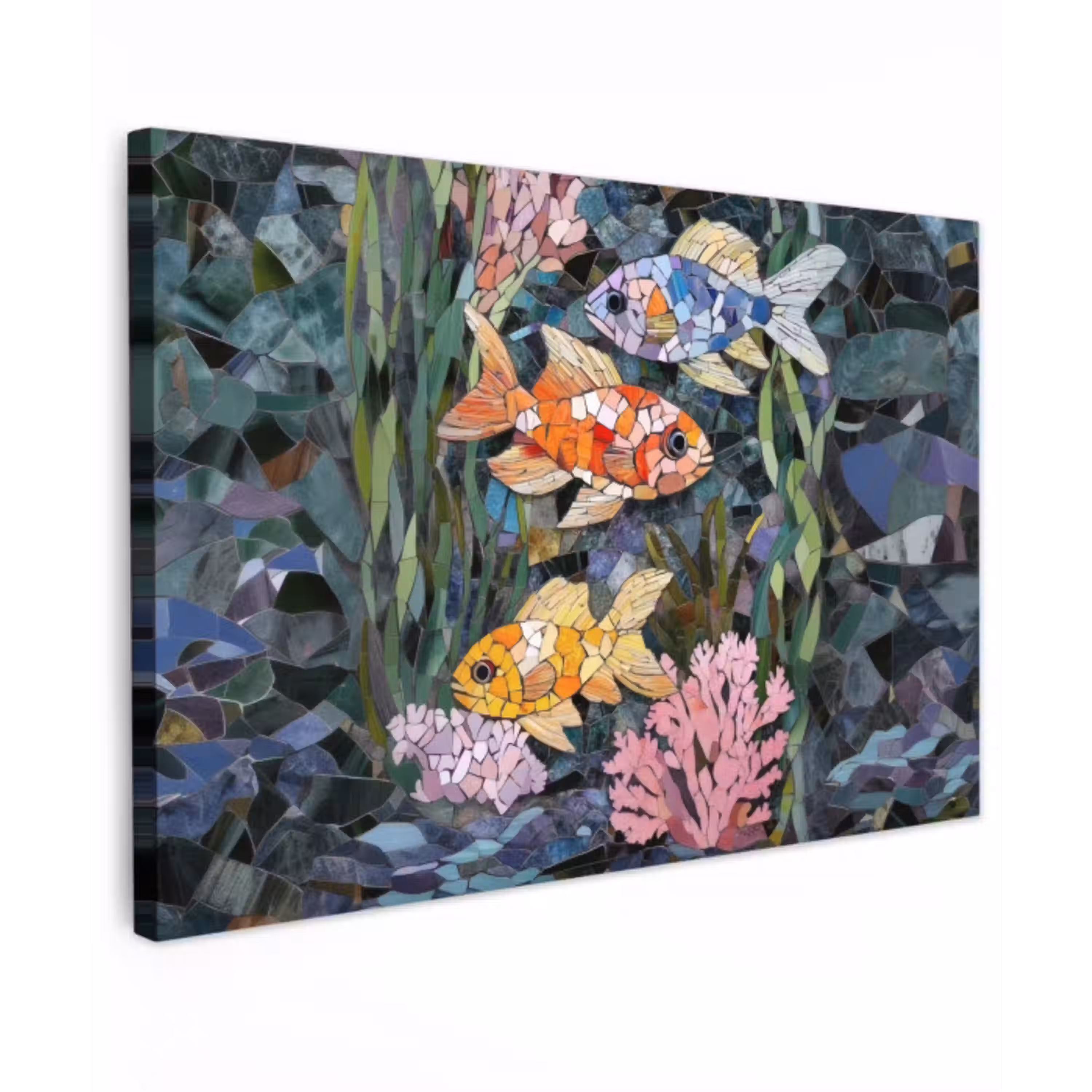 Vissen - Koraal - Zee - Mozaïek Tuinposter op houten frame 2 cm dik klein -3d