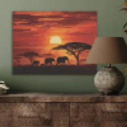 Savanne - Olifanten - Zonsondergang PET vilt klein -sfeer2