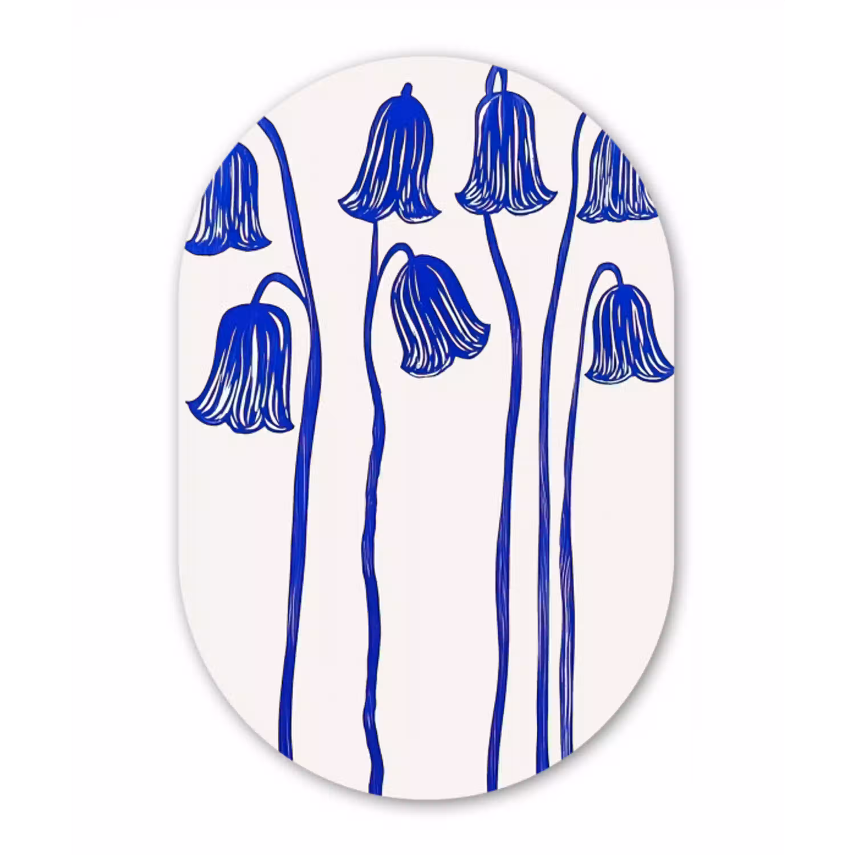 Bloemen - Blauw - Lijnen - Bloemblaadjes Wandcirkel Ovaal Glas middel -3d