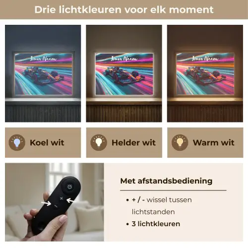 Formule 1 - Auto - Race - Jongens - Kleurrijk Light Box met batterij (Wandlamp kind) middel -USP_lichtkleurNL