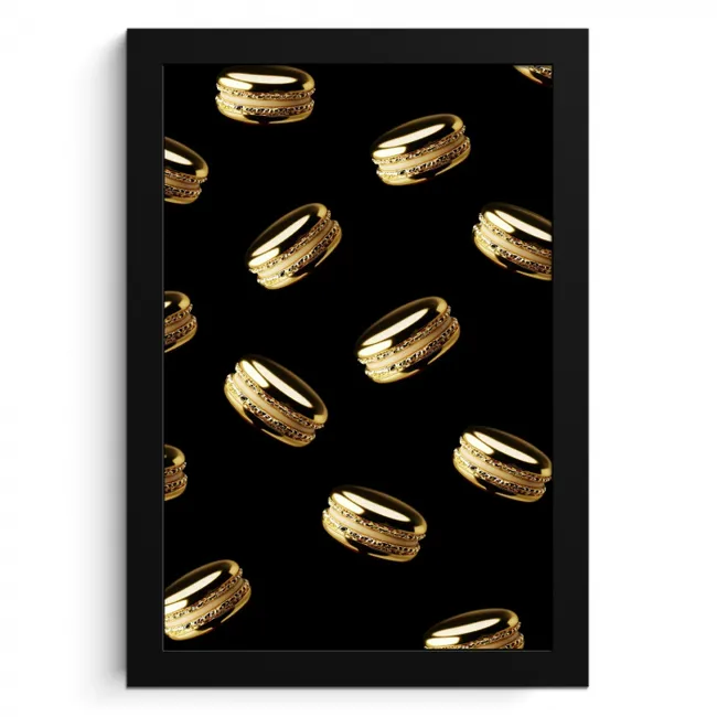 Macarons - Patroon - Goud - Zwart KitchenYeah - Keuken - Fotolijst klein -3d