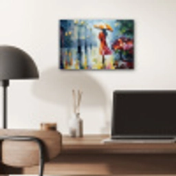 Olieverf - Paraplu - Vrouw - Straat - Kunst aluminium wit klein -sfeer5