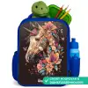 Eenhoorn en Bloemen op Zwarte Achtergrond Kinderrugzak - Blauw middel -inhoud_NL