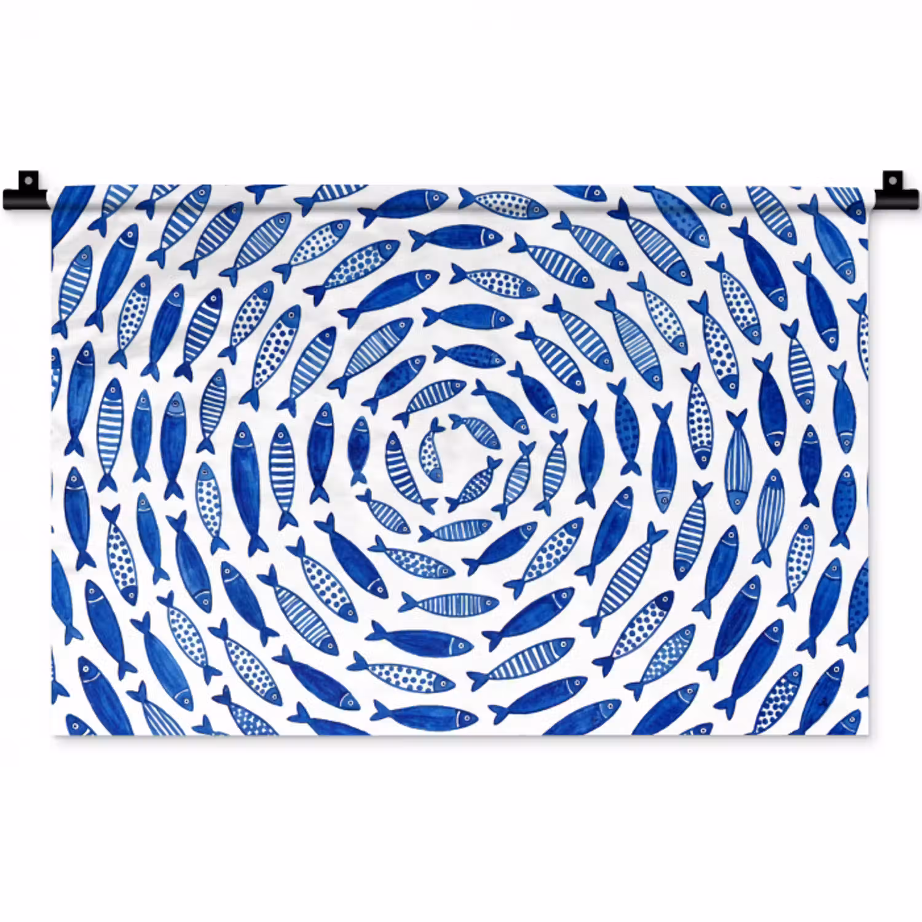 Vis - Patroon - Onderwater - Abstract - Blauw Wandkleed katoen klein -zz3d