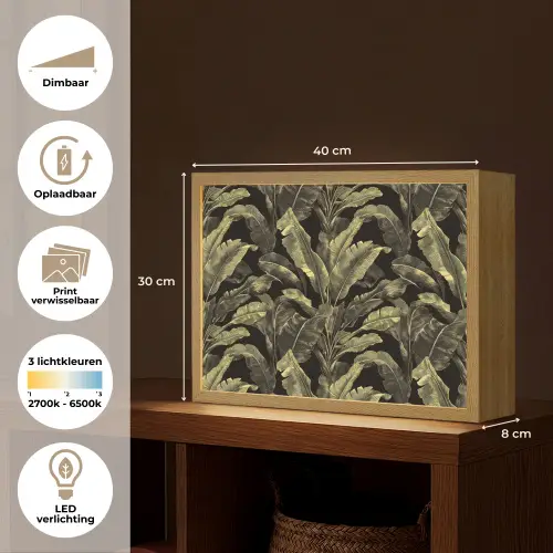 Botanisch - Bladeren - Groen Light Box met batterij (Wandlamp) middel 907 -USP_websiteoverzichtNL