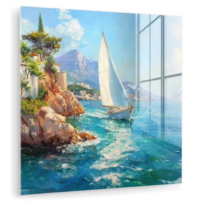 Zeilboot - Rotsen - Kust - Huizen plexiglas 5mm klein -zzzproduct_nieuw
