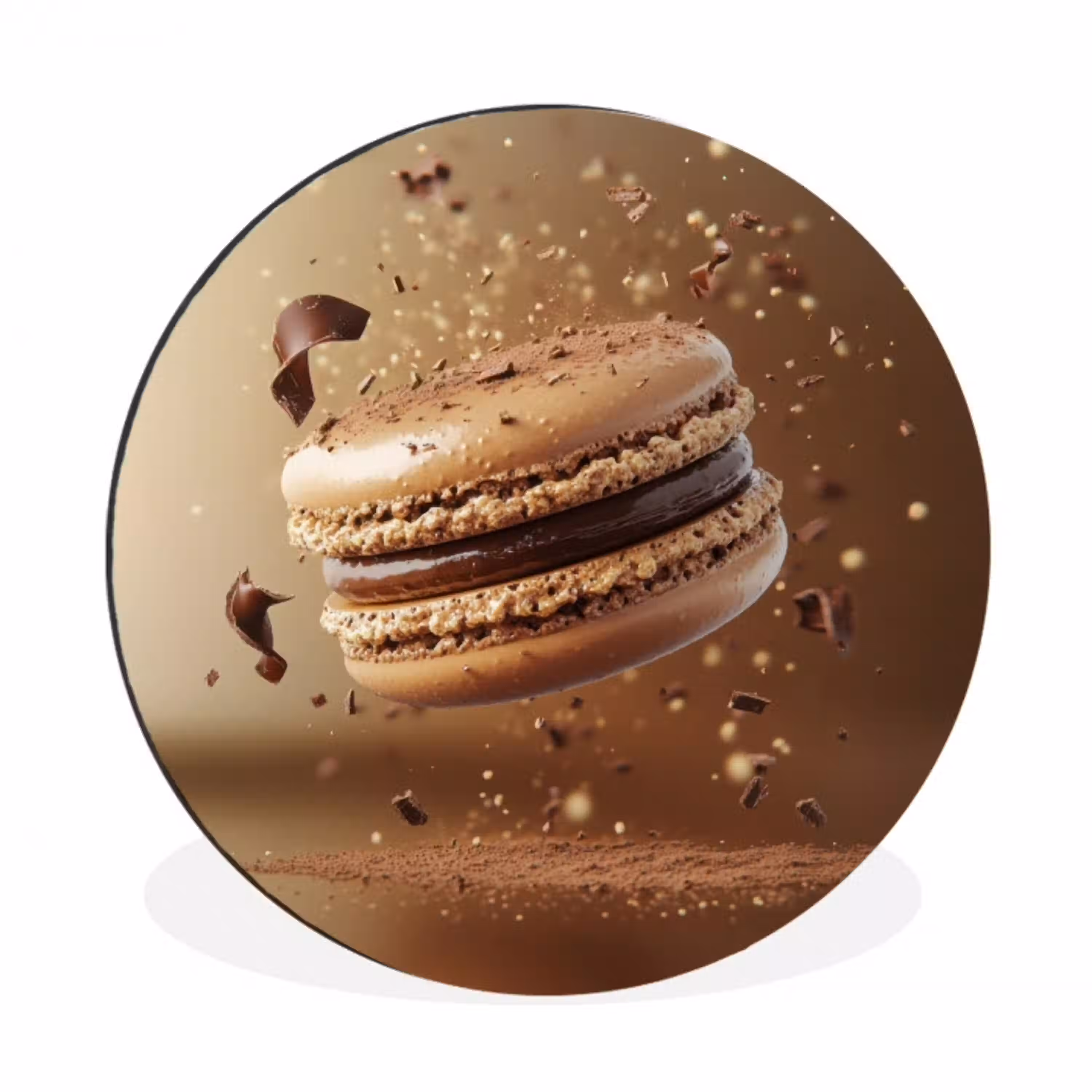 Chocolade - Macarons - Eten - Snoep Wandcirkel aluminium klein -3d