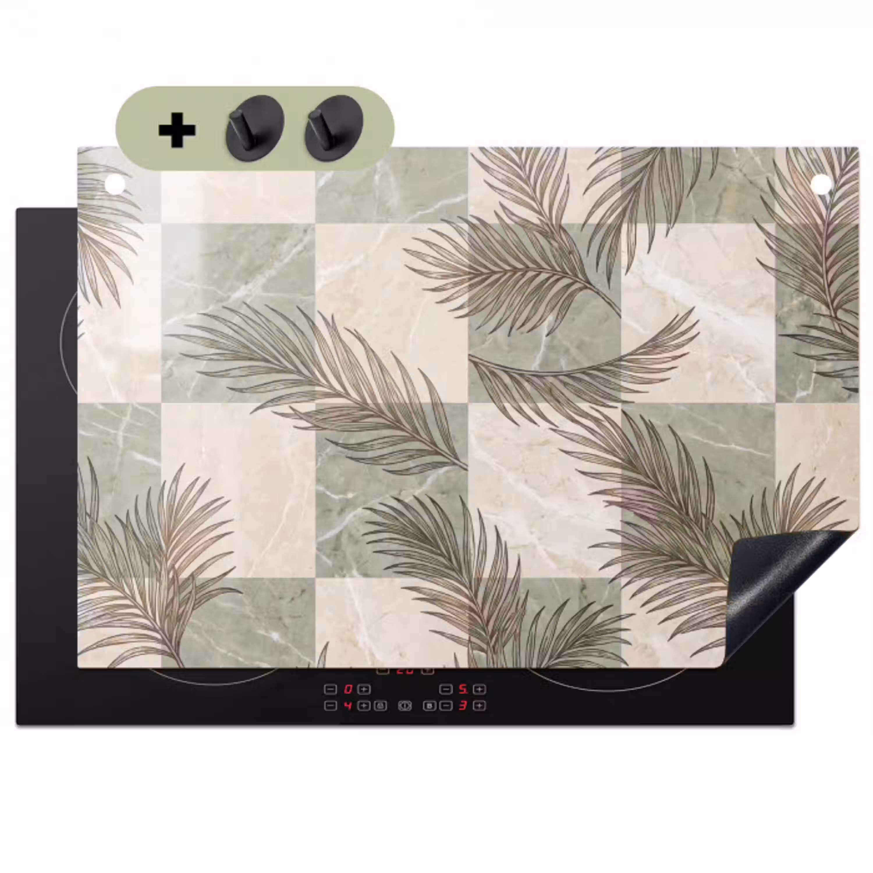 Planten - Bladeren - Marmer - Modern - Groen Inductie beschemer met haakjes klein -3d