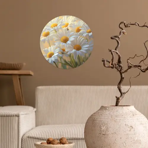 Madeliefjes - Wit - Zonlicht Wandcirkel behangsticker klein -sfeer1