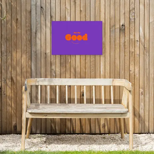 See the good - Oranje - Paars - Smiley Tuinposter op houten frame 2 cm dik klein -sfeer4