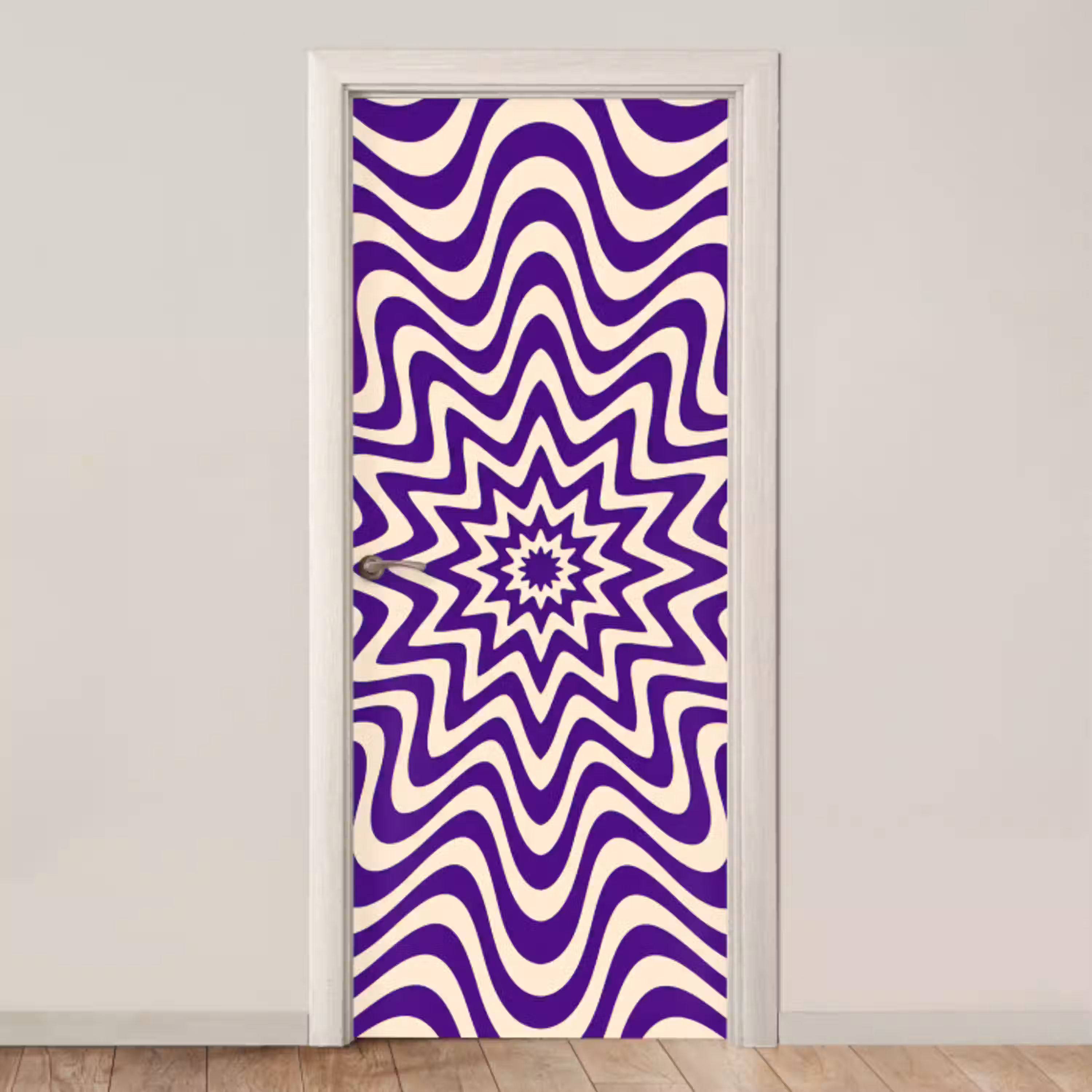 Abstract - Golven - Optisch - Modern - Paars deurposter klein -3d_beige