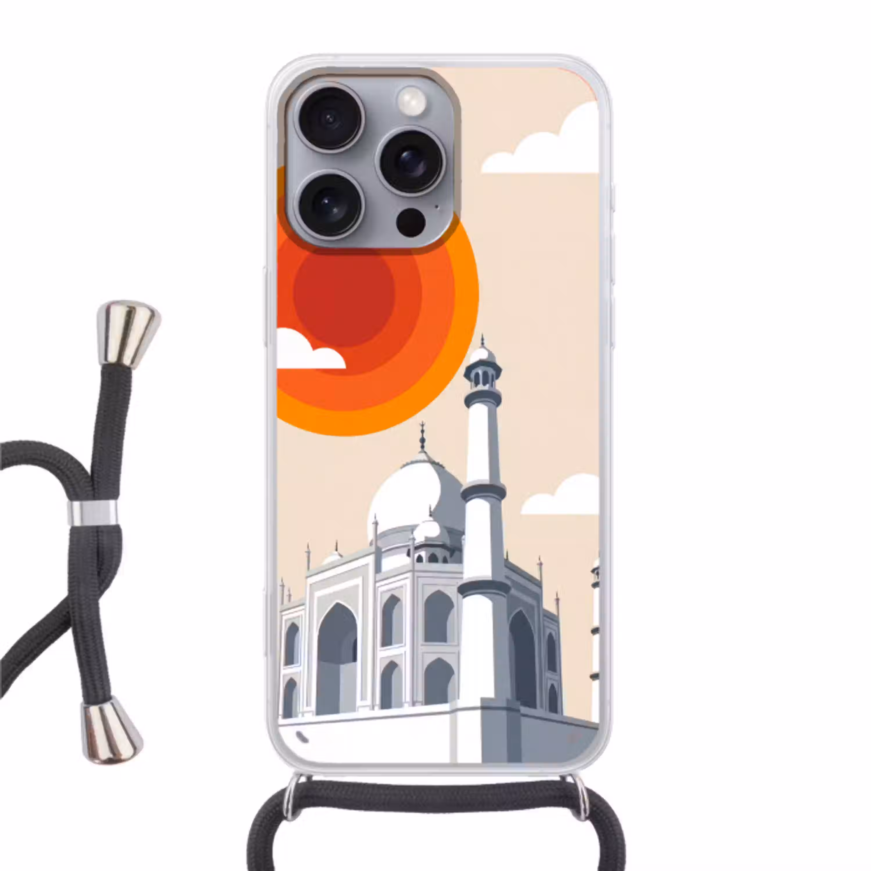 Taj Mahal - Zon - Koepel - Architectuur - India - Grafisch Hoesje iPhone 16 Pro Max met koord klein -3d