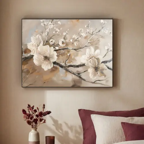 Bloemen - Natuur - Wit - Bloesem - Abstract Textielframe zwart klein -sfeer1