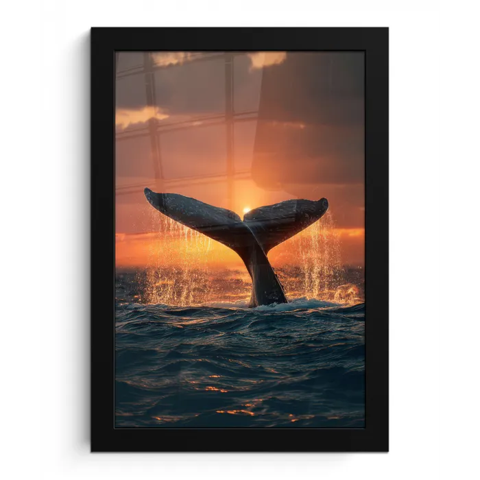 Walvis staart - Water - Zonsondergang fotolijst zwart zonder passe partout klein -3d