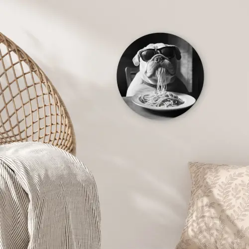 Hond - Bulldog - Pasta - Bril - Stoer - Dieren Wandcirkel plexiglas klein -sfeer5