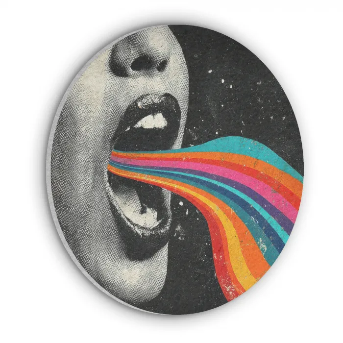 Mond - Golven - Regenboog Akoestische PET Vilt - Rond klein -3d