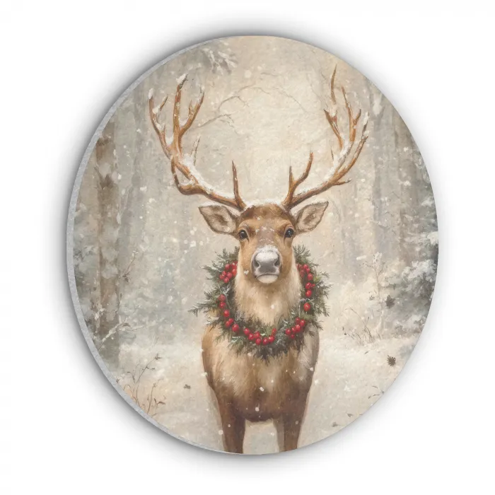 Kerst - Rendier - Winter - Krans Akoestische PET Vilt - Rond klein -3d